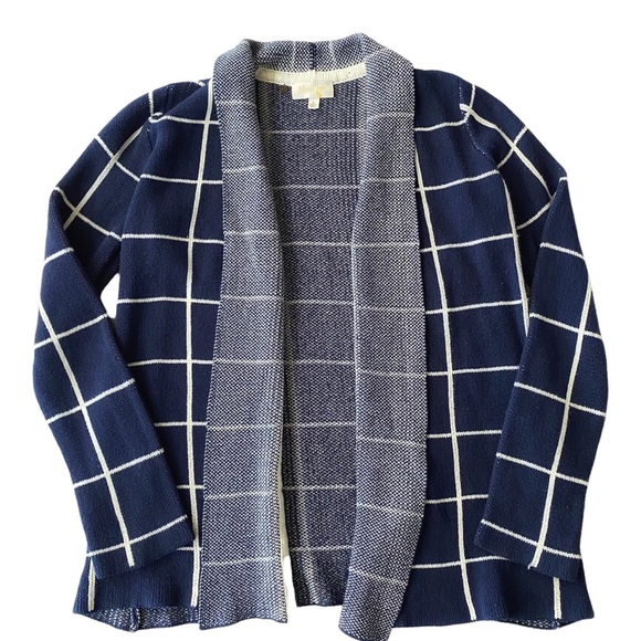 MODCLOTH Sweater Blue White Cardigan Checkered Grid Long Oversized Comfy Size L - Picture 6 of 8